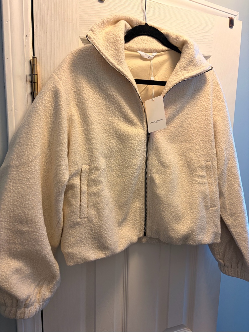Amanda Uprichard Cream Zip-Front Teddy Jacket